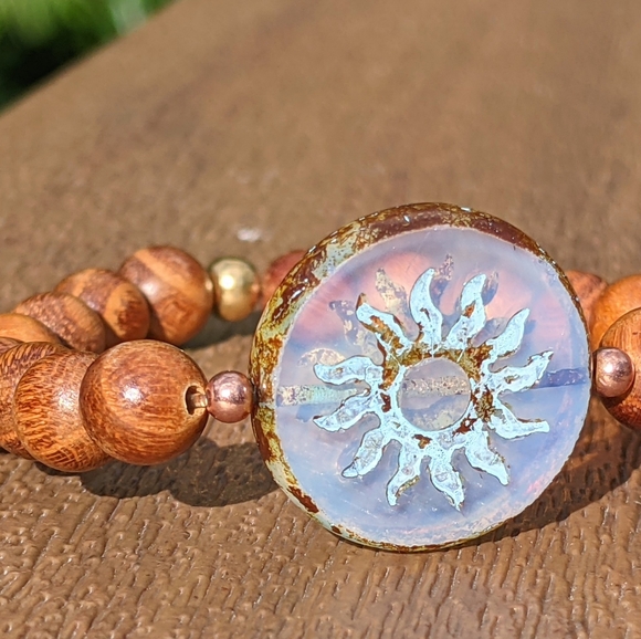 Boho Czech Glass Sun & Sandalwood Bracelet - Picture 2 of 2